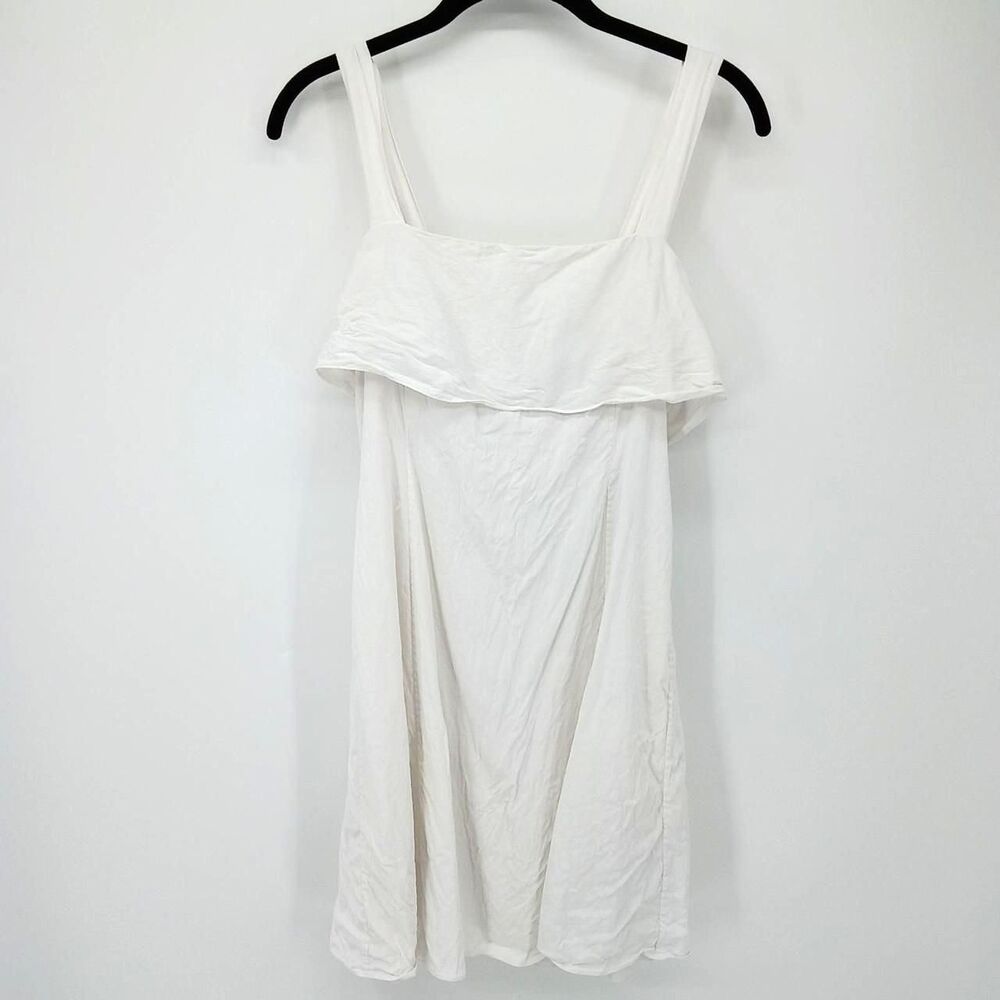 Theory White Linen Blend Ruffle Tie Back Dress Boho Coastal Summer 4